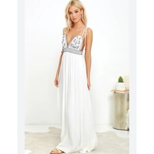 NWOT Lulus Days of Sunlight Ivory Embroidered Sleeveless Maxi Dress Size Small